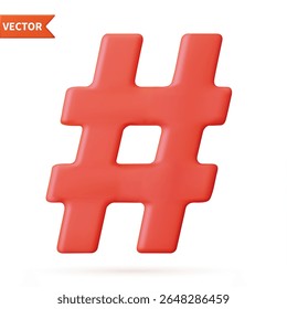 ícone de renderização 3d sinal tweet blog tópico hashtag palavra-chave blog marca emblema. Hashtag, sinal de número 3d isolado no fundo branco. Ilustração vetorial