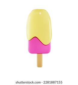 3d render icon of strawberry ice cream with vanilla icing. vector illustration