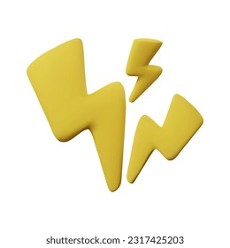 3d render icon of thunder lightning. 3d lightning strike. Vector illustration in cartoon plastic style