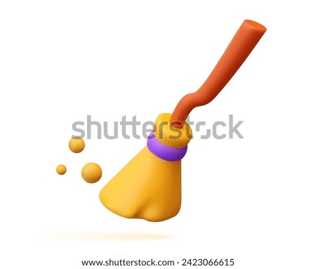 3d render icons of magic broom. Fantasy elements on a white isolated background in cartoon style. Magic objects in vector format are a symbol of miracles and the fulfillment of desires.