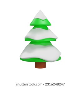 3d render illustration of Christmas trees in snow. Decoration element for winter or summer seasons. Metal realistic plant for park. Vector illustration like decoration symbol in clay, plastic style