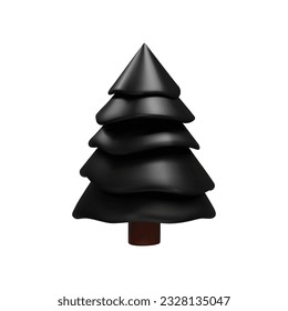 3d render illustration of Christmas trees black color. Decoration element for advertise. Metal realistic plant for park. Vector illustration like decoration symbol in clay, plastic style