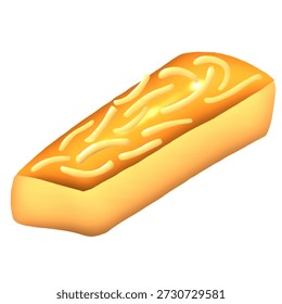 Ilustración en 3D de galletas de queso indonesio clásicas con queso rallado. Pastel rectangular amarillo dorado con textura brillante, comúnmente servido durante el Eid al-Fitr y las celebraciones festivas. Objeto de comida aislado adecuado para el diseño de panadería, publicidad, empaque e imágenes de vacaciones.