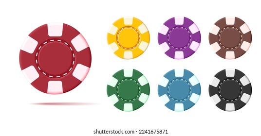 3d render Illustration of the colorful casino poker chips of different money par, gambling money