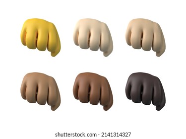 3d render illustration of fist, bump, or punch icon with various skin tones in cartoon style. 3d icon vector EPS 10.Version 2.