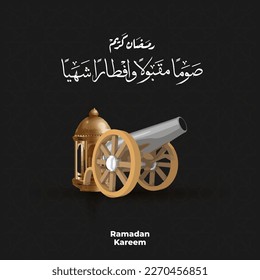 3d render . 3d illustration greeting card banner of Ramadan Cannon translation of arabic calligrpahy typogarphy text is " welcome Ramadan - Ramadan Kareem " with islamic pattern and crescent