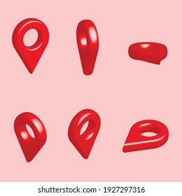 3d posición de la ilustración de representación pin gps en 6 puntos de vista diferentes