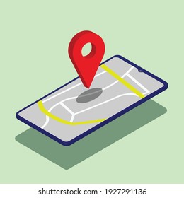 3d render illustration smartphone with maps and location points on it