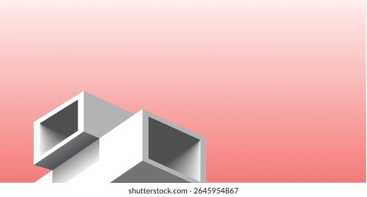  A 3D render of interconnected, geometric white cubes with hollow interiors, stacked in an abstract architectural formation.