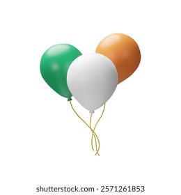 3d render Ireland color balloons. Three-dimensional Irish symbol for party, holidays, festivals, anniversary or celebrations. Vector illustration patriotic design element for St. Patricks Day