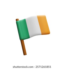 3d render Ireland flag. Three-dimensional vector illustration Irish national symbol. Patriotism sign of European country. Green, white, orange textile freedom decoration. Irish St. Patricks Day