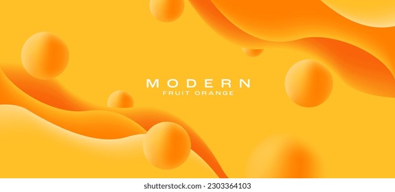 3d render juicy orange background with soft shapes of waves and spheres, tasty space with place for copy