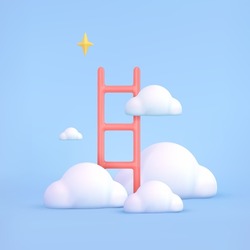 3d Render Ladder, Clouds And Stars .Stairway To Heaven Icon. Reach, Draem, Creative, Growth Concept. Symbol Of Business Success . Vector Cartoon Illustration.
