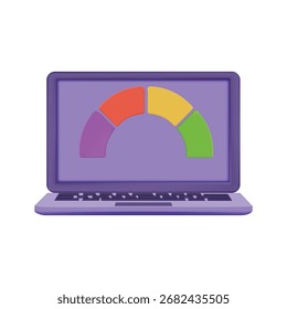 Renderização 3D de um laptop exibindo um gráfico de dados colorido. O conceito de tecnologia, progresso, lógica analítica e crescimento é exibido em uma apresentação visualmente atraente.