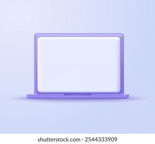 3D Render maqueta de portátil con pantalla en blanco. 3D Laptop minimalista color púrpura. Diseño mínimo 3D. Ilustración vectorial.