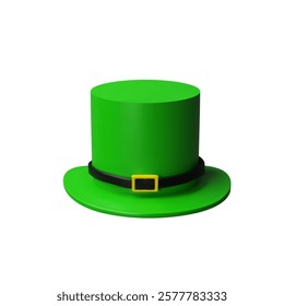 3d render leprechaun hat. Vector illustration of Irish symbol for St. Patricks Day. Three-dimensional sticker for tradition party, Ireland decoration for invitation. Folk festive in March