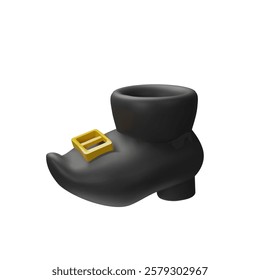 3d render leprechaun shoe. Three-dimensional vector illustration. St. Patricks Day holiday. Elf boot symbol of March Irish cultures. Wealth symbol of celtic spring time