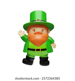 3d render leprechaun for St. Patricks Day. Three-dimensional vector illustration character with hat. Ireland happy elf is symbol of luck. Celtic saint happy gnome for traditional Irish holiday.