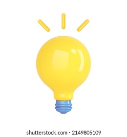 3d render light bulb isolated. Idea lamp icon. Solution, business, strategy, electric, and creative idea concept. Vector cartoon illustration