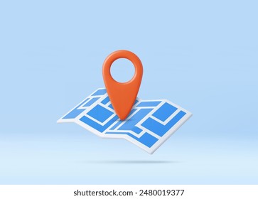 3D-Render-Standort-Symbol-Pin-Symbol-Symbol-Zeichen oder Navigation Locator-Karte Reise-GPS-Richtung-Zeiger und Marker-Platz-Position-Punkt, GPS, Navigator-Pin-Kontrollpunkte. Vektorillustration