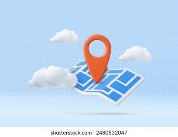 3d render location symbol pin icon sign or navigation locator map travel gps direction pointer and marker place position point, GPS, navigator pin checking poins. Vector illustration