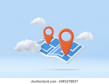 3d render location symbol pin icon sign or navigation locator map travel gps direction pointer and marker place position point, GPS, navigator pin checking poins. Vector illustration