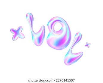 3d render lol text hologram sticker. Liquid rainbow design element. Cartoon vector illustration