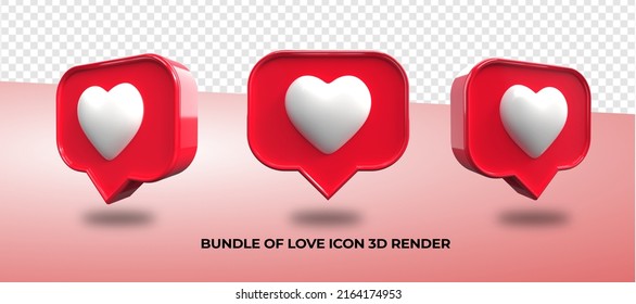 3D render love icon png, Transparent for social media, streaming app