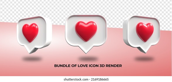 3D render love icon png, Transparent for social media, streaming app