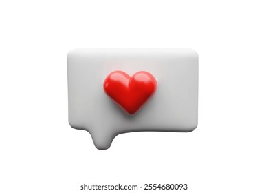 3d render love speech bubble. Romantic online communication. Three dimensional vector illustration message with heart shape. Chat icon of love discussion, social conversation. Media template comment