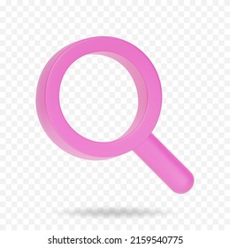 3D render magnifier icon. Search, exploration or investigation concept minimal vector illustration.