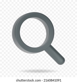 Icono de lupa 3D. Concepto de búsqueda, exploración o investigación de mínima ilustración vectorial.