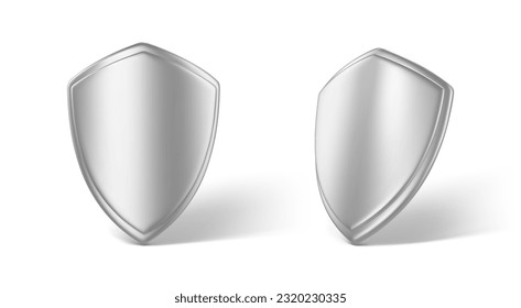 3D render metal shields isolated on white background. Concept of secure protection. Vector 3d Illustration