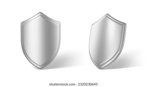 3D render metal shields isolated on white background. Concept of secure protection. Vector 3d Illustration