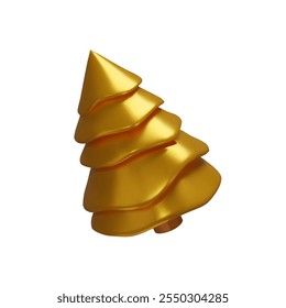 3d render árbol de Navidad metálico. Ilustración vectorial tridimensional. Decoración realista del abeto para el año Nuevo. Abeto de oro de invierno para elemento de diciembre para vacaciones de temporada. Diseño plástico botánico