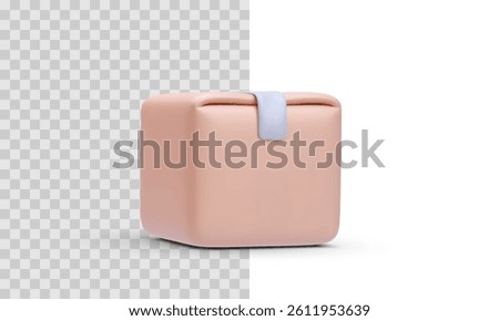 3D Render of a Minimal Soft Pastel Package Icon with Rounded Corners and a Clip, Isolated on Transparent and White Background. Vector Illustration.
