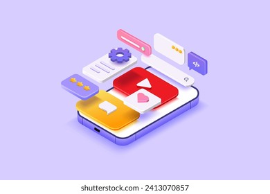 3d render Mobile app development, UI-UX design, web design and application layout. 3D Vector illustration