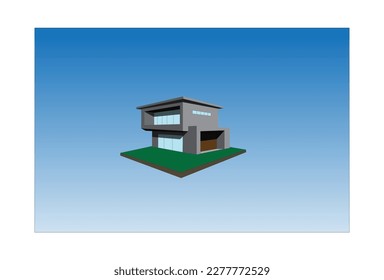 3D render of modern house isolated on gradient background.