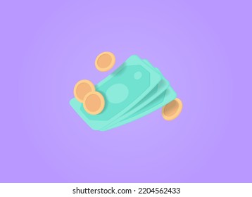 3D render money, funds, cash, coin, payment and banking vector concept. 3d vector design illustration