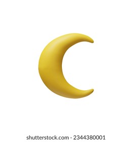 3D render moon in clay style. Vector yellow crescent. Arabic element for Ramadan selebration. Islamic symbol in plastic style. Space element in night sky