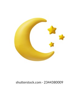 3D render moon and star. Moonlight astronomy element. Lunar sky. Vector illustration about clean weather. Nighttime symbol un astronomy.