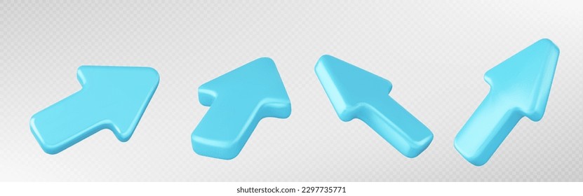 3d render mouse arrow cursor icon to click vector. Realistic computer pointer symbol illustration. Isolated set of blue direction point. Web element for choice or next action glossy plastic interface.