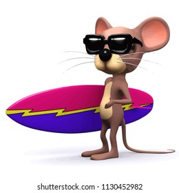 3d render of a mouse with a surfboard