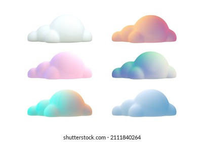 3d machen mehrfarbige Wolken. Cartoon Cloud Formen in verschiedenen Beleuchtung für Spiele, Animation, Web. Vektorgrafik