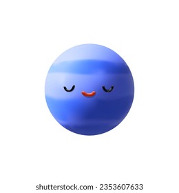 3D render Neptune character. Kawaii planet in Solar system, Milky way galaxy. Vector illustration on astronomy in clay style for kids, children education. Sleppy mascot about Universe