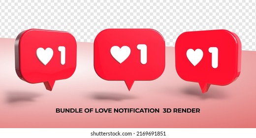 3D render notification like unlike for social media red color, transparent, PNG