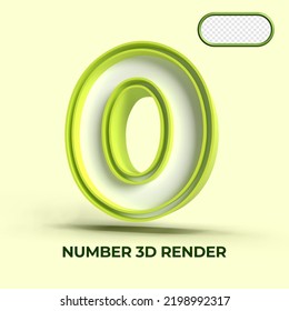 3D render number 0 green white colors for element design, kids number, cute number