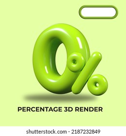 3D render number 0% percentage green plastic, balloon, sale discount, progress, shop kid sale