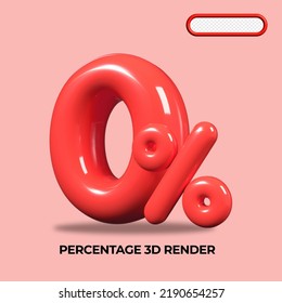 3D render number 0 % percentage RED plastic, balloon, sale discount, progress, shop kid sale