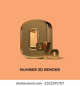 3d render  number 0% percentage gold